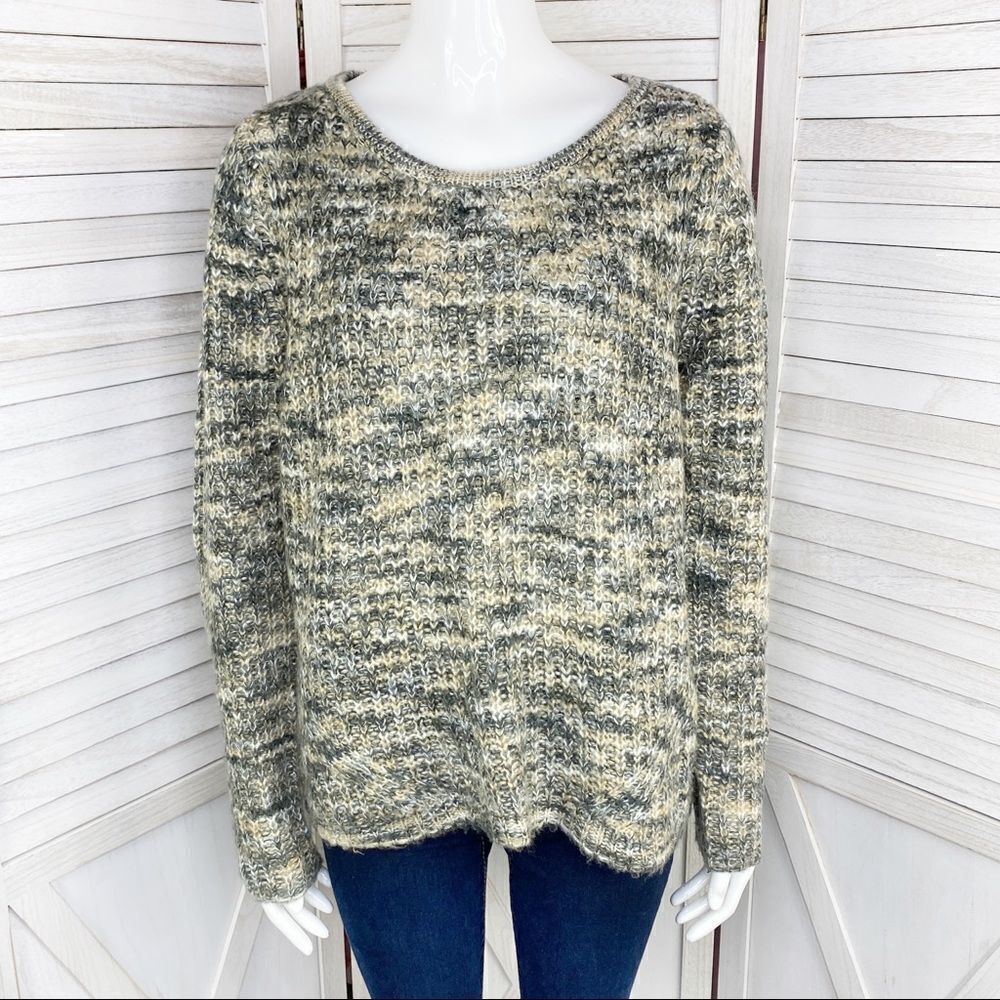 Rewind Marbled Loose Weave Sweater Gray Tan Medium Pullover